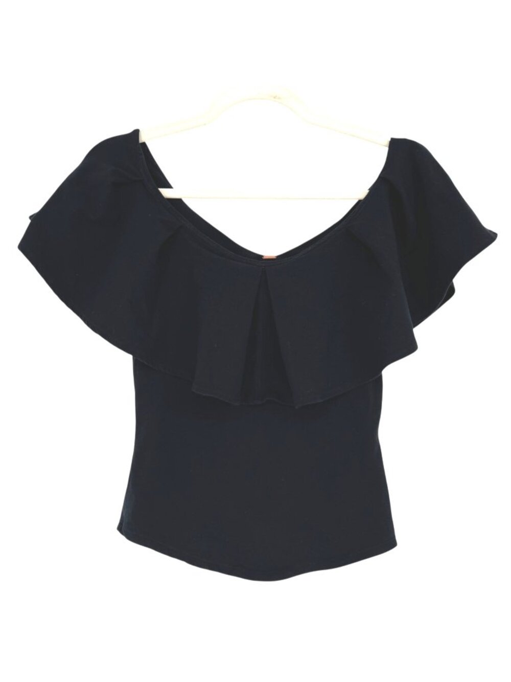 Free People Black Ruffle Off-Shoulder Fitted Top Size XS Coquette Romantic